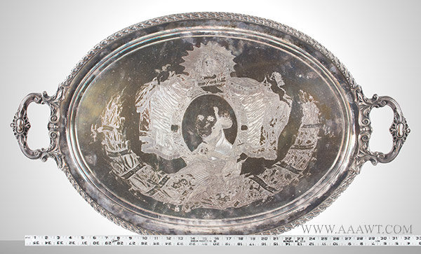 Tray, Large Sheffield Silver on Copper Platter, George Washington, Americana
Unknown maker, scale view